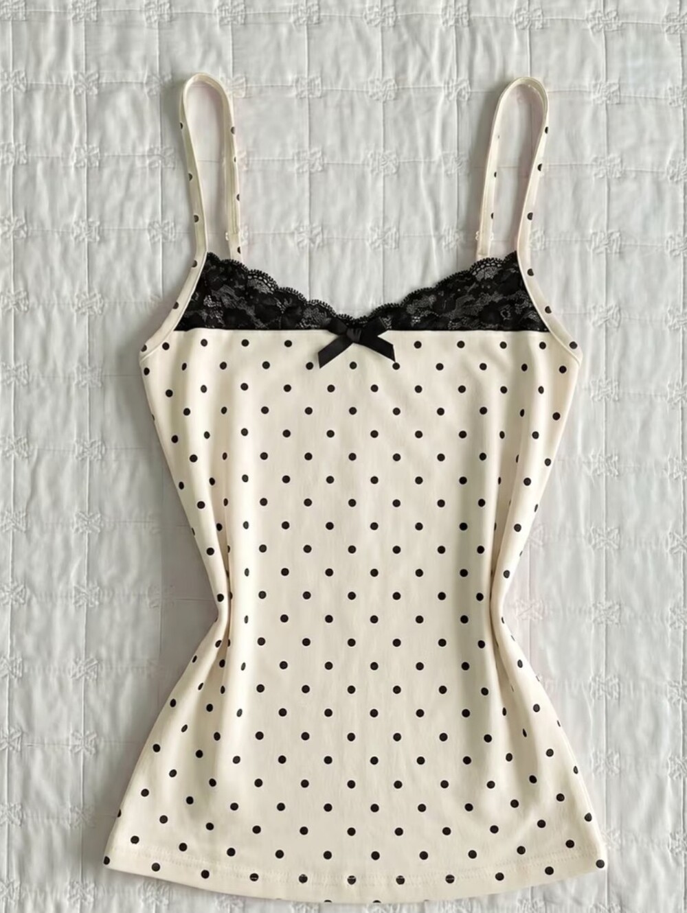 White Polka Dot Lace Trim Cami